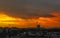 Fiery dramatic sky over Ploiesti City , Romania