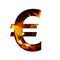 Fiery euro money business symbol from white paper on a background of fire in a fireplace or stove, decorative alphabet