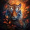 Fiery Feline - A mystical tiger adorned with blazing patterns prowling through a lush forest