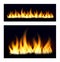 Fiery flames on a dark background. Fire bonfire. Vector illustration