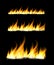 Fiery flames on a dark background. Fire bonfire. Vector illustration