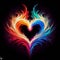 Fiery heart. Twin flame logo. Esoteric concept of spiritual love. Illustration on black background for web sites
