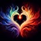 Fiery heart. Twin flame logo. Esoteric concept of spiritual love. Illustration on black background for web sites