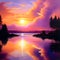 Fiery Horizon Embrace: The Sun\\\'s Descent Painting the Sky with Hues of Orange, Pink, and Gold - A Breathtaking Scene