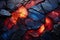 Fiery hues of red and blue on obsidian