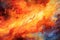 Fiery Inferno: dramatic panorama depicting a raging inferno with billowing flames, intense heat