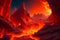 A fiery landscape of molten rock, with jagged cracks and fissures generated by Ai