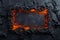 Fiery lava frame on cracked black stone surface