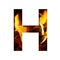 Fiery letter H from white paper on a background of fire in a fireplace or stove, decorative alphabet