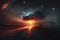 Fiery Light Piercing Through Dark Night Sky Realistic. Generative AI
