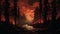 Fiery Mahogany Forest: Retroselector 8-bit Illustration Of Nightmarish Flames