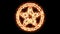 fiery mystic pentagram in circle - neon light - esoteric occult spiritual symbol - isolated on black background - 23,98 fps