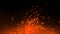 Fiery orange glowing flying away particles on black background, Burning fire embers glowing