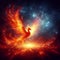 A fiery Phoenix, reborn from digital ashes in the glow of deep space.