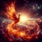 A fiery Phoenix, reborn from digital ashes in the glow of deep space.