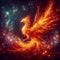 A fiery Phoenix, reborn from digital ashes in the glow of deep space.