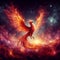 A fiery Phoenix, reborn from digital ashes in the glow of deep space.