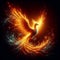 A fiery Phoenix, reborn from digital ashes in the glow of deep space.