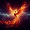 A fiery Phoenix, reborn from digital ashes in the glow of deep space.