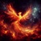 A fiery Phoenix, reborn from digital ashes in the glow of deep space.