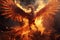 Fiery phoenix rising from the ashes symbolizing re