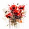 Fiery Red Poppy Bunch on White Background in Modern Watercolor Style for Invitations and Posters.