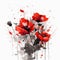 Fiery Red Poppy Bunch on White Background in Modern Watercolor Style for Invitations and Posters.