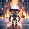 Fiery Robotic Presence: 3D Rendering of a Robot with Flames in the Background