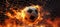 Fiery soccer ball ablaze as it dramatically smashes into the net, engulfing it in flames