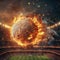 Fiery soccer ball creates spectacle as it flies over stadium