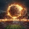 Fiery soccer ball creates spectacle as it flies over stadium