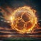 Fiery soccer ball creates spectacle as it flies over stadium