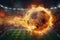 Fiery soccer ball creates spectacle as it flies over stadium