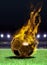 Fiery soccer ball on field