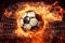 Fiery Soccer Ball In Goal With Net In Flames