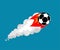 Fiery soccer ball isolated. Flying football ball vector illustration