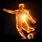 Fiery soccer player isolated on dark background. The concept of sports betting, football, gambling, online broadcast of football.