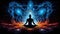 Fiery Starlit Meditation in Lotus Position (AI Generated)