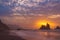 fiery summer sunset behind the typical rocks of benijio beach in the north east of tenerife island