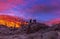 Fiery Sunrise With Rocks and Cactus In Arizona