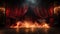 Fiery Theatre Stage with Red Velvet Curtains in Flames. Generative AI
