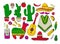 Fiesta and Latin American festivals. A set of elements for design on a theme of mexico. Traditional Spanish objects