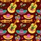 Fiesta seamless pattern. Mexican holiday music, colorful symbols. Vector illustration.