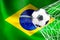 FIFA World Cup 2022, Brazil National flag with a soccer ball in net, Qatar 2022 Wallpaper, 3D work and 3D image. Yerevan, Armenia