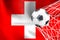 FIFA World Cup 2022, Switzerland National flag with a soccer ball in net, Qatar 2022 Wallpaper, 3D work and 3D image. Yerevan,