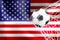 FIFA World Cup 2022, USA National flag with a soccer ball in net, Qatar 2022 Wallpaper, 3D work and 3D image. Yerevan, Armenia -