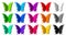 Fifteen colored butterflies with halftone and shadows