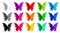 Fifteen colored butterflies with radial halftone