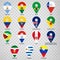 Fifteen Flags of South American countries - alphabetical order with name.  Set of 2d geolocation signs like national flags of Sout