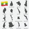 Fifteen  Maps  Administrative divisions of Myanmar - alphabetical order with name. Every single map of Region are listed
